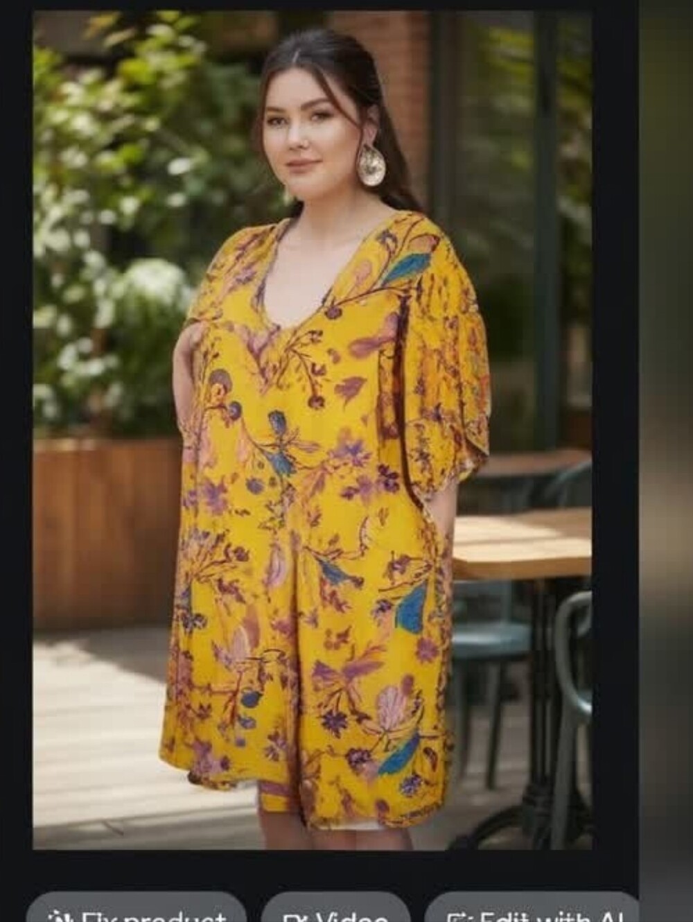 Yellow Floral V-Neck Women’s Dress EARRINGS INCLUDED